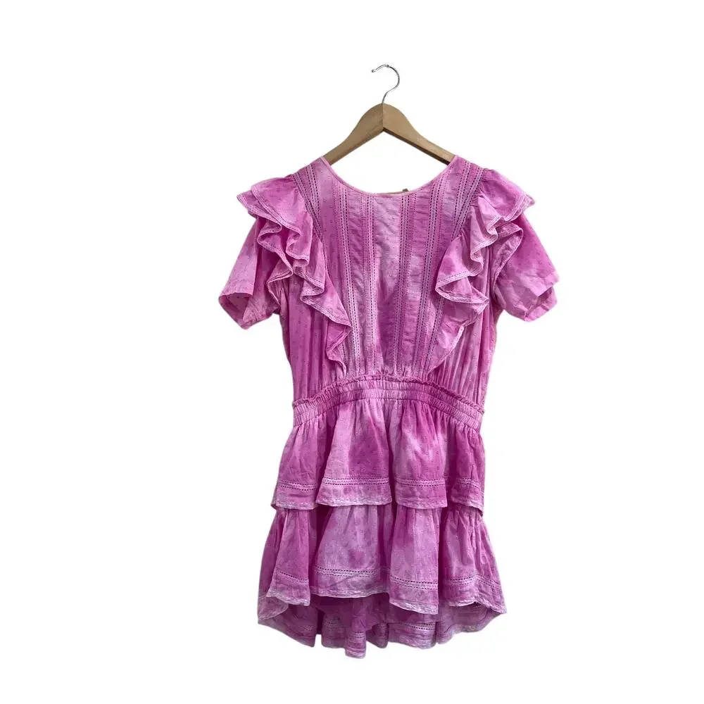 LoveShackFancy Natasha Dress Pink Ruffle Mini Cottagecore Romantic Size L - Picture 2 of 13